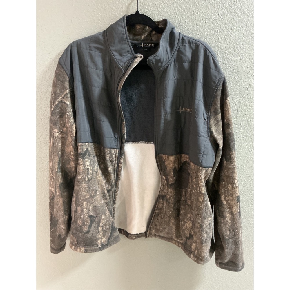 Habit Fleece Jacket Mens XL Camo Gray Excellent Outdoor Hunting Mixed Media